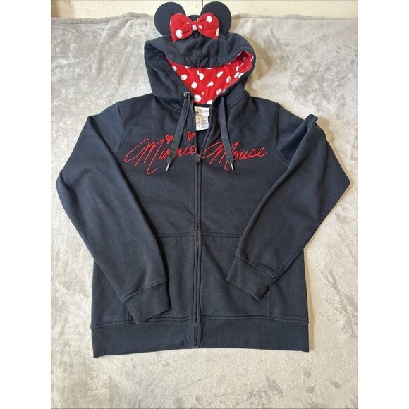 Women’s Disney Parks Minnie mouse Full Zip hoodie black red white Drawstring XL - Picture 3 of 13